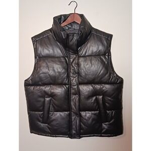 Marc New York Mens Black Faux Leather Puffer Vest Quilted Snap Front RN54163